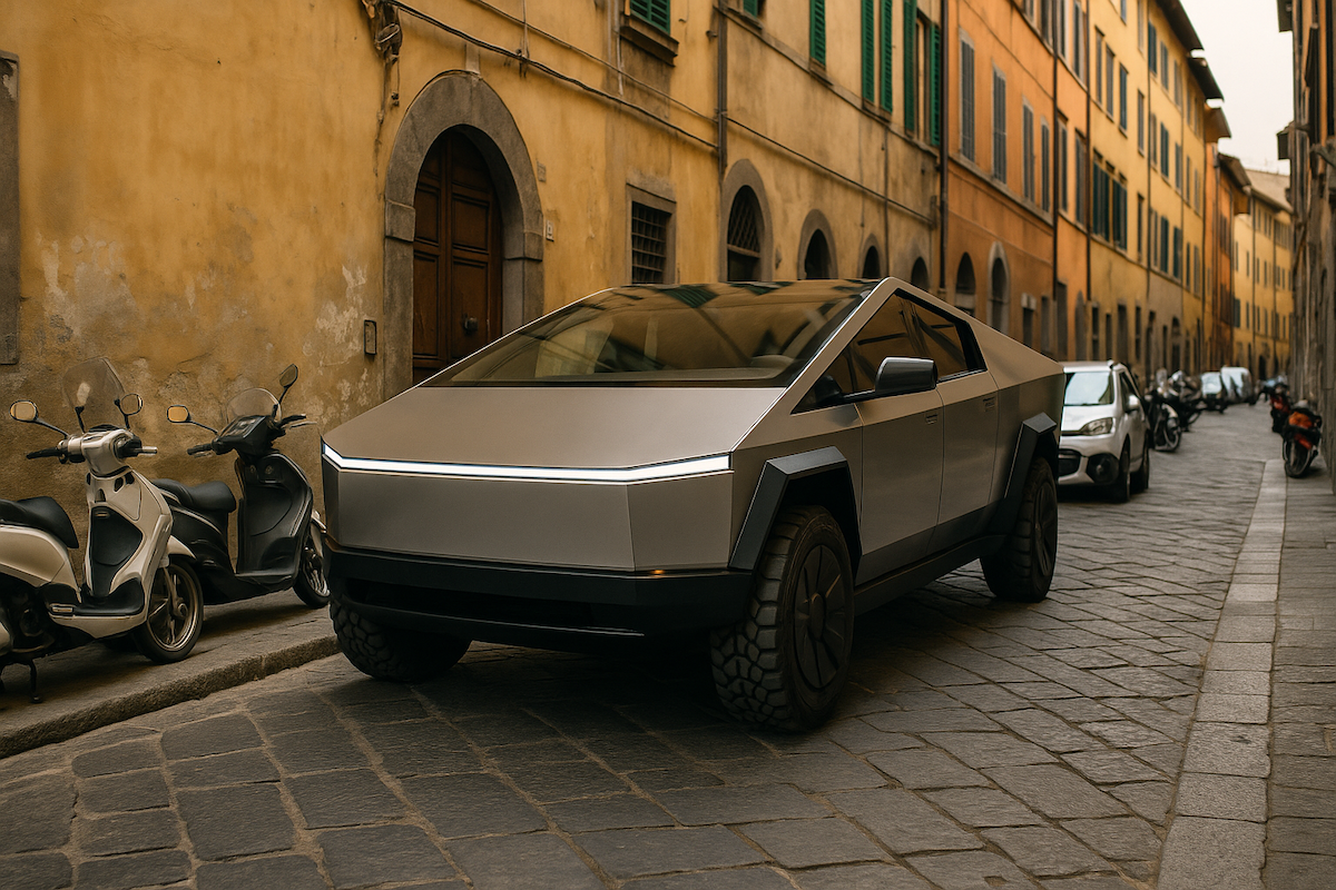 Cybertruck på italiensk stadsgata